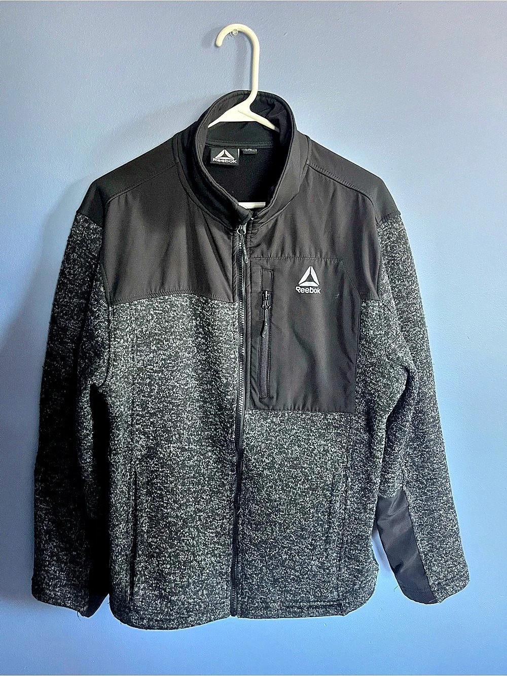 Reebok Men's Zip-up Sweater Fleece Shell Jacket Black & Gray Large